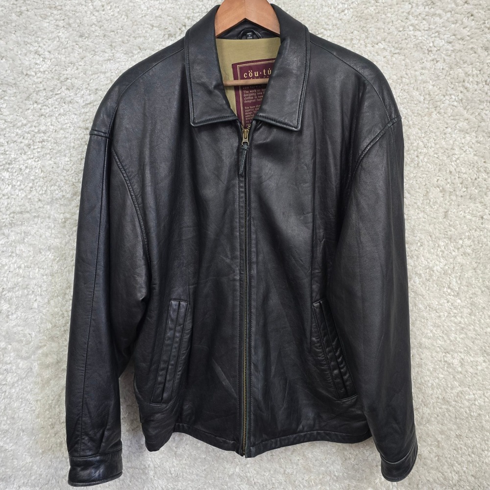 Couture by J Park Lambskin Leather Bomber Jacket Men's Large‎ Black Classic